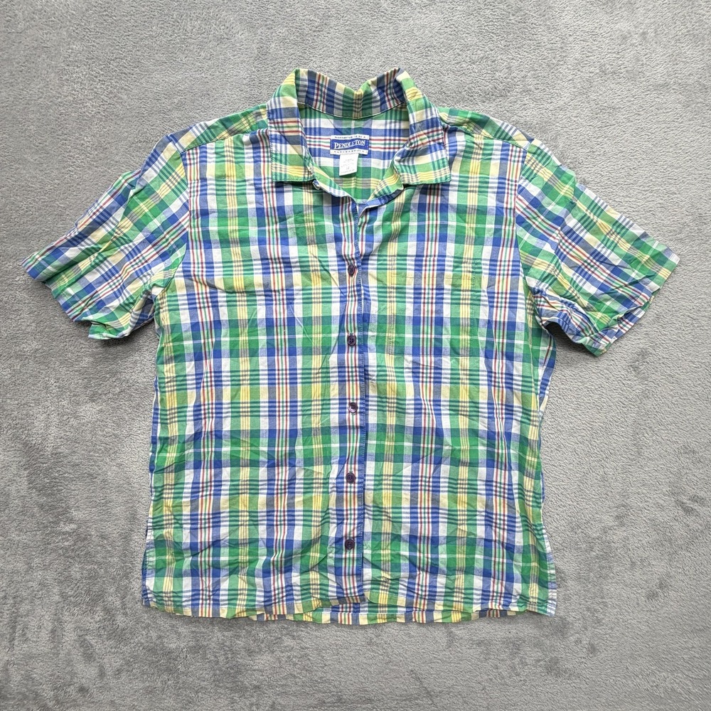 Pendleton Shirt Womens Size 12 Green Plaid Short Sleeve Button-Up USA